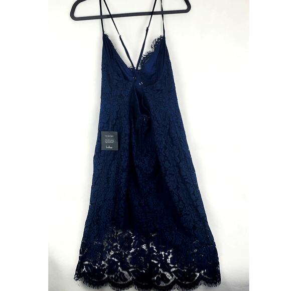 Lulus Flirting with Desire Bodycon Navy Blue Lace Fringe Dress NWT Size XL - Picture 4 of 13